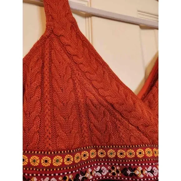 Free People! Nordic Folk Art Dress Embroidered Beaded Sweater Knit Strapless - Picture 5 of 9